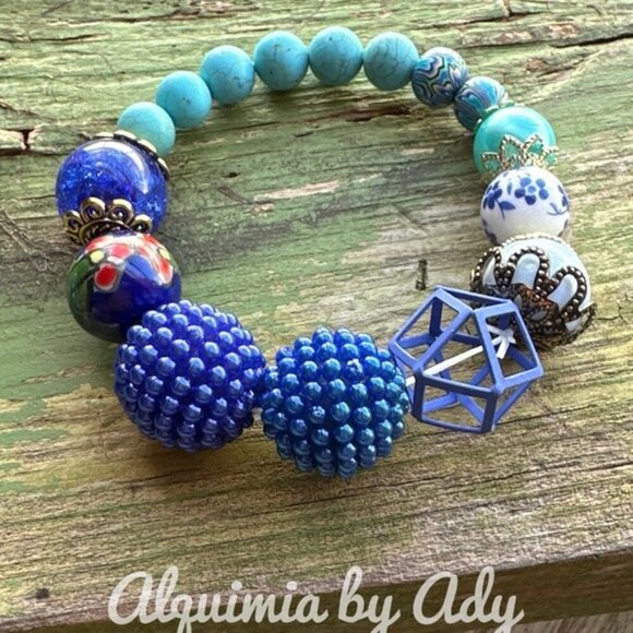 Turquoise chunky maxi beaded bracelet Ultra big spheres - Picture 1 of 5